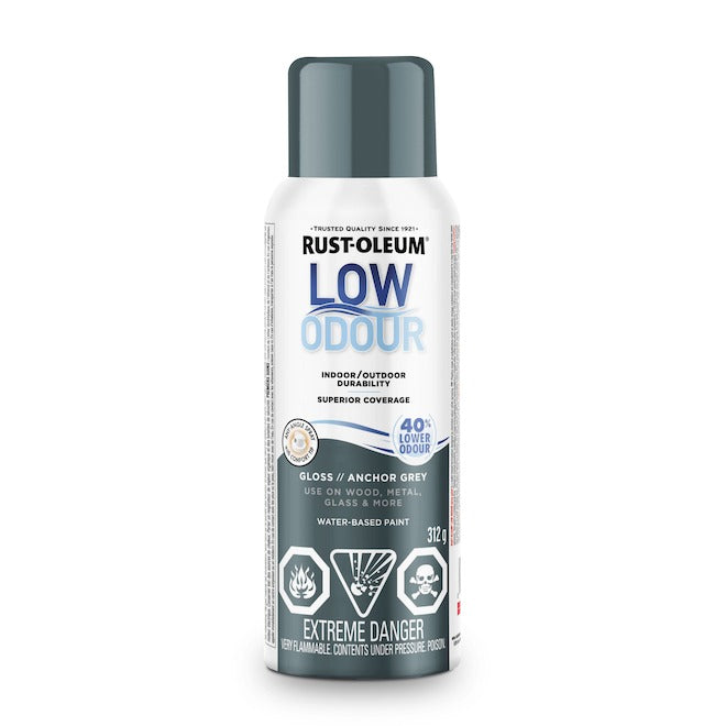 Peinture aérosol antirouille à faible odeur - Gris - Fini lustré - 312 g Rust-Oleum