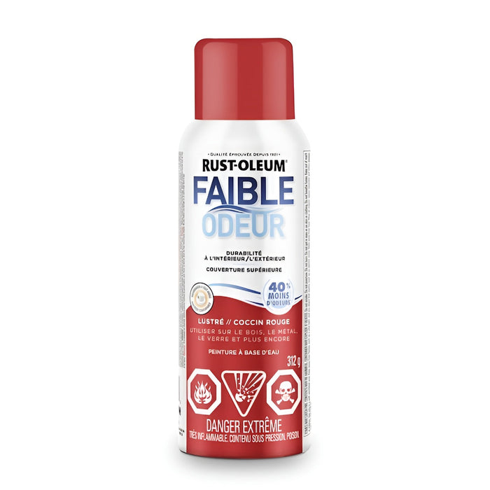 Peinture aérosol antirouille à faible odeur - Coccin rouge - Fini lustré - 312 g Rust-Oleum