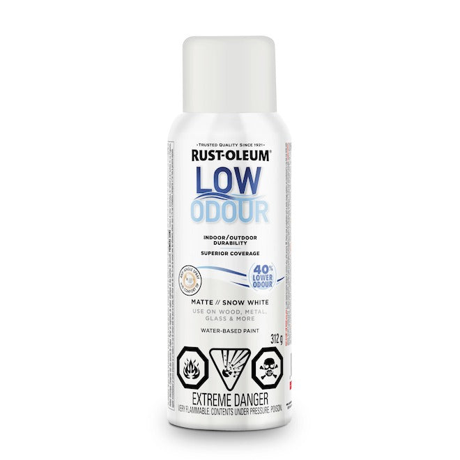 Peinture aérosol antirouille à faible odeur - Blanc neige - Fini mat - 312 g Rust-Oleum