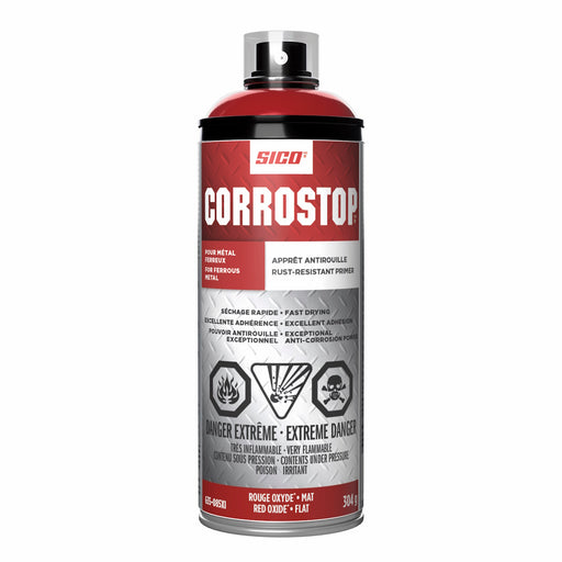 Apprêt antirouille en aérosol - Corrostop - Rouge oxyde - Fini mat - 304 g SICO - Quincaillerie G.H. Berger