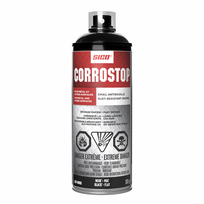 Peinture antirouille en aérosol - Corrostop - Noir - Fini mat - 312 g SICO - Quincaillerie G.H. Berger