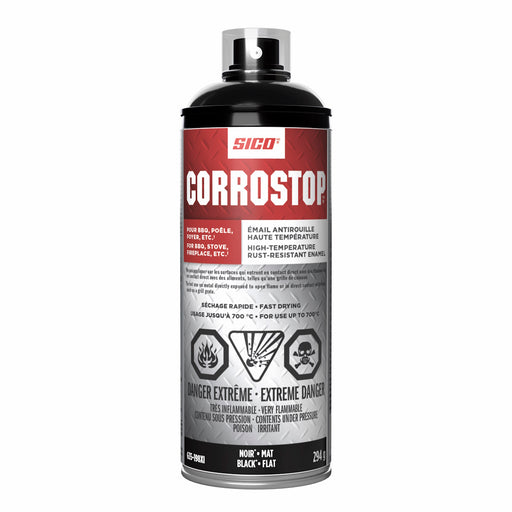 Peinture antirouille en aérosol haute température - Corrostop - Noir - Fini mat - 294 g SICO - Quincaillerie G.H. Berger