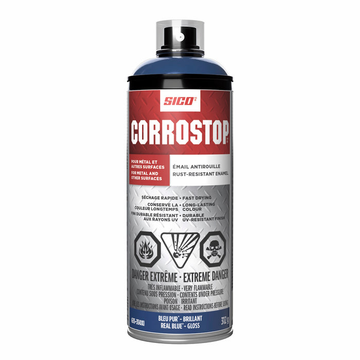 Peinture antirouille en aérosol - Corrostop - Bleu pur - Fini lustré - 312 g SICO - Quincaillerie G.H. Berger