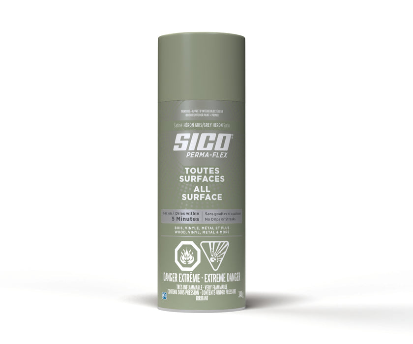 Peinture toute surface Permaflex en aérosol - Int./Ext. - Gris héron - Fini satiné - 340 g - SICO - Quincaillerie G.H. Berger