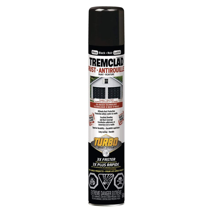 Peinture antirouille en aérosol - Tremclad Turbo - Noir - Fini lustré - 680 g - Quincaillerie G.H. Berger