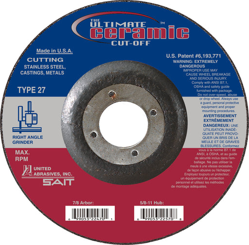 Meule à tronçonner en céramique 4-1/2" x0.045", arbre 7/8" United Abrasives inc. Sait - Quincaillerie G.H. Berger