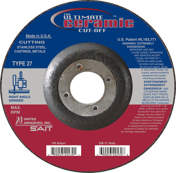 Meule à tronçonner en céramique 4-1/2" x0.045", arbre 7/8" United Abrasives inc. Sait - Quincaillerie G.H. Berger