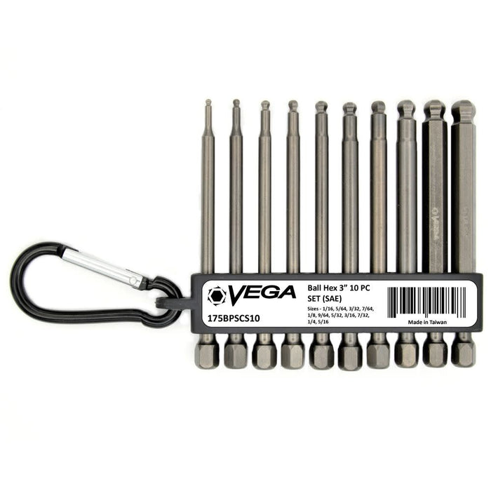 Ensemble de 10 embouts hexagonaux à bille 3" SAE VEGA - Quincaillerie G.H. Berger